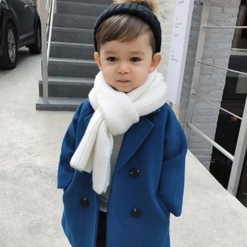 Baby Boy Girl Woolen Jacket Long Double Breasted Warm Infant Toddler Lapel Tweed Coat Spring Autumn Winter Baby Outwear Clothes