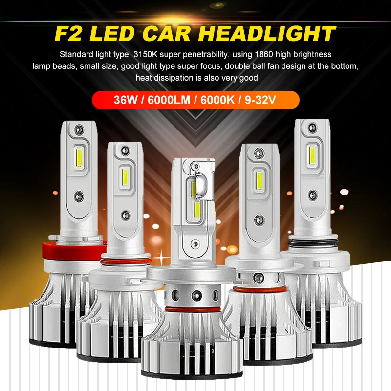 EURS F2 LED Car Headlight H4 LED H7 canbus H1 H8 H9 H11 9005 9006 72W 12000lm 6500K Car Styling Auto Headlamp Fog Light bulbs