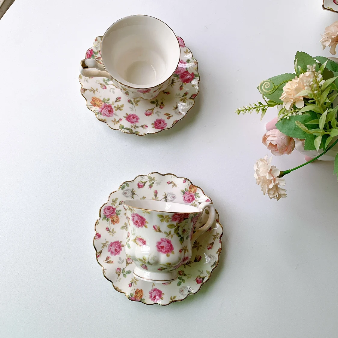 French retro flowers ceramic coffee cup and plate a set of salad bowl and plate tableware court style cup and plate