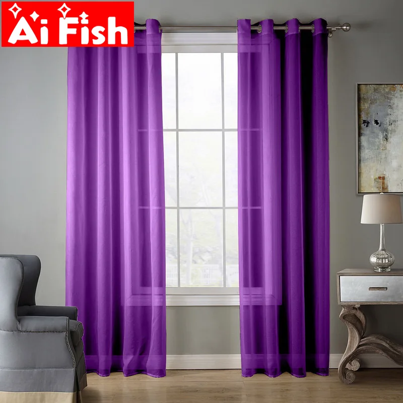 Dark Purple European and American Style Window Screening Solid Door Curtains Drape Panel Sheer Tulle For Living Room AP184#30