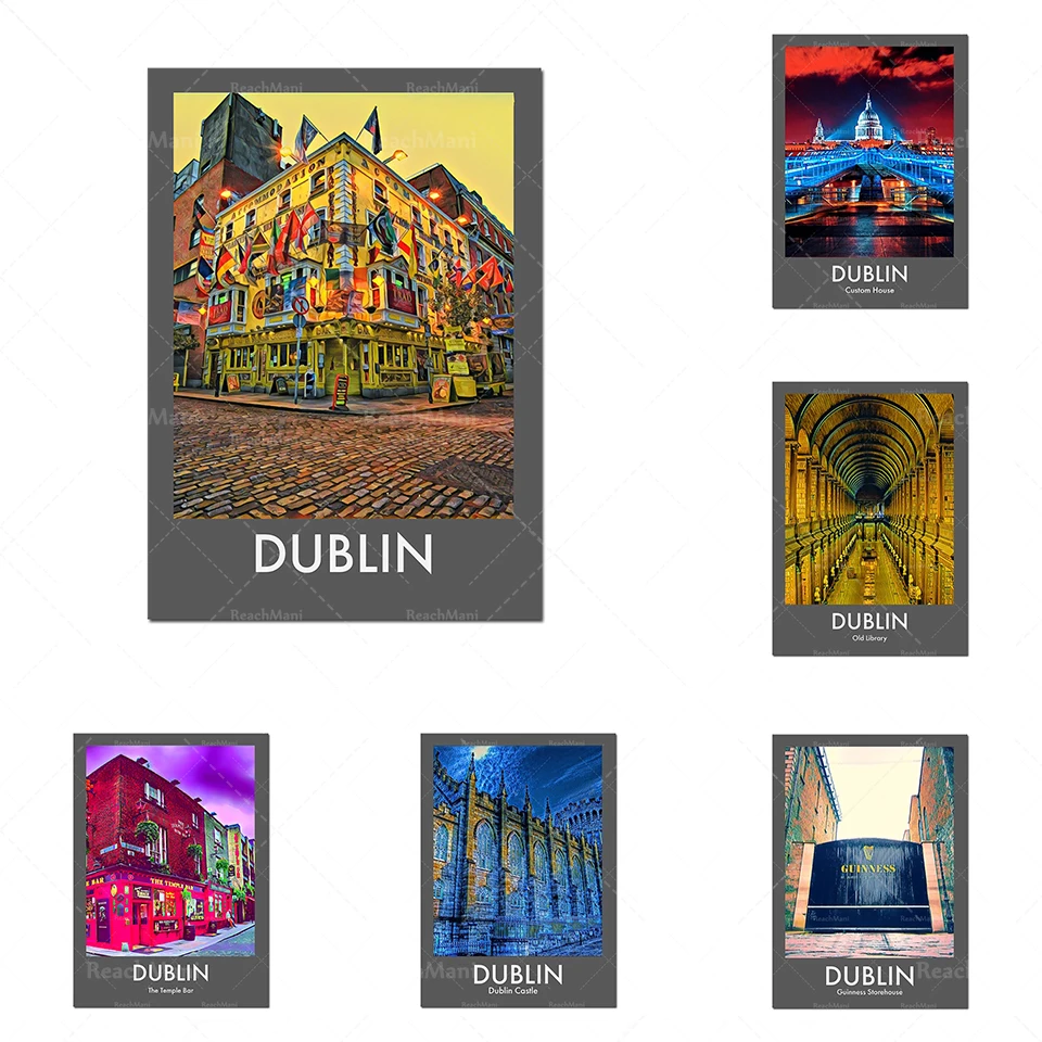 Póster artístico de pared con impresión de viaje vintage de Dublin. Inauguración de la casa/Cumpleaños/Regalo de San Valentín Decoración del hogar Arquitectura de la ciudad Irlande Guiness