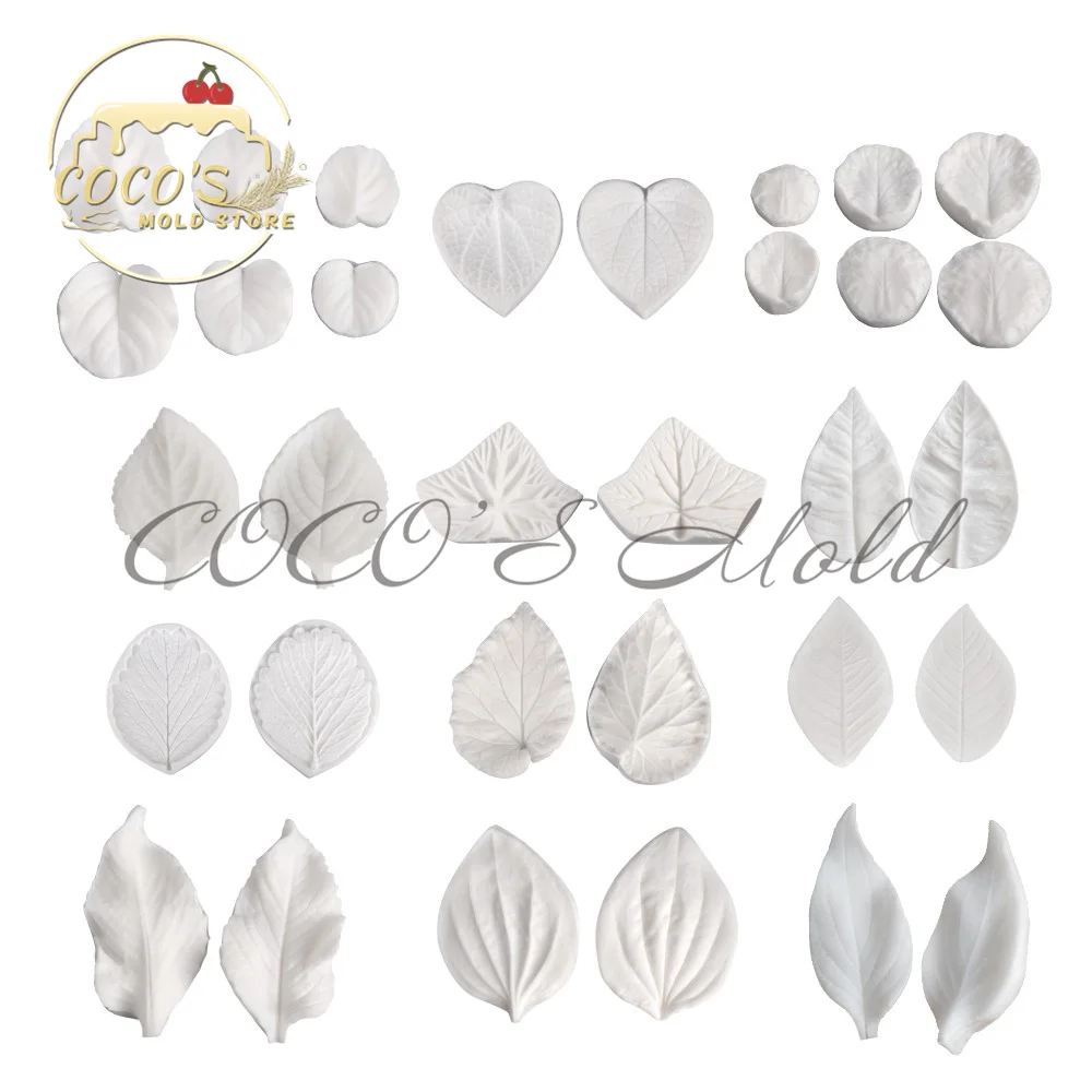 32Pcs/Set Daffodil/Begonia/Hibiscus/Hydrangea Petal Leaf Veiner Silicone Mold Stainless Steel Cutter Mould Flower Design Bake