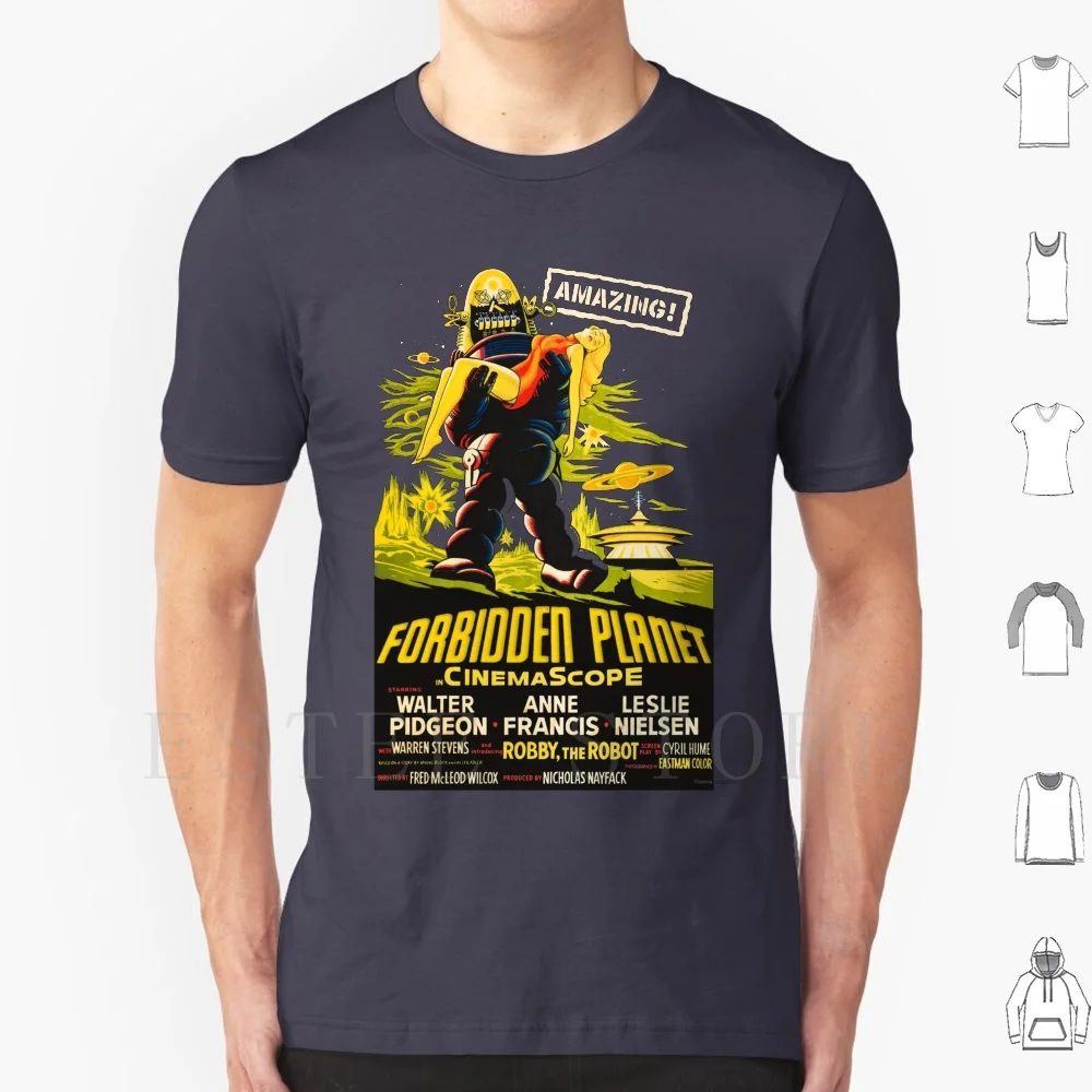 Camiseta de algodón 6xl para hombre, cartel de obra de arte del planeta prohibido, Leslie Nielsen Robby, el Robot dominado del planeta prohibido 1956).