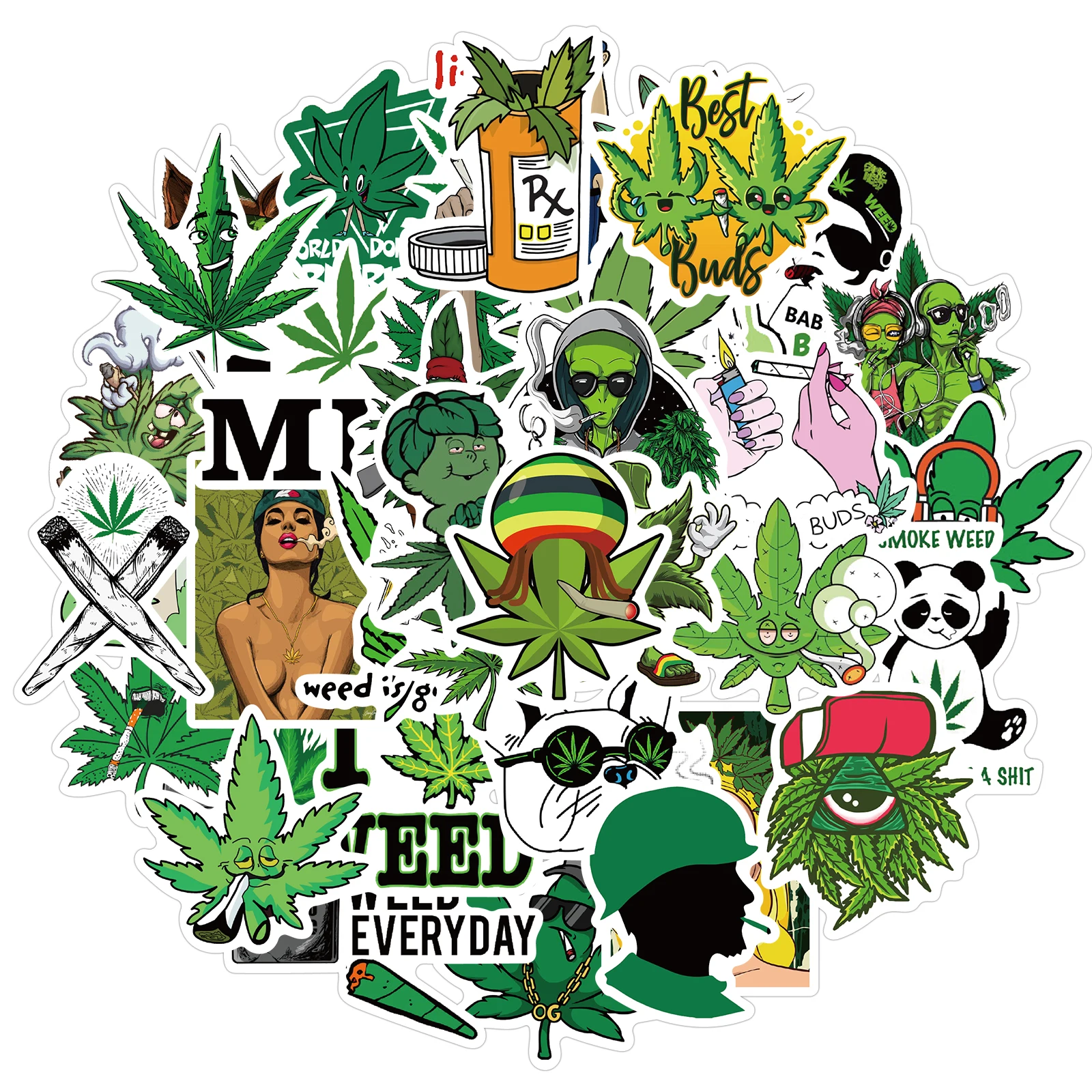 

50Pcs Funny Characters Leaves Smoking Graffiti Stickers Luggage Laptop Waterproof Stickers Skateboard Guitar Stickers