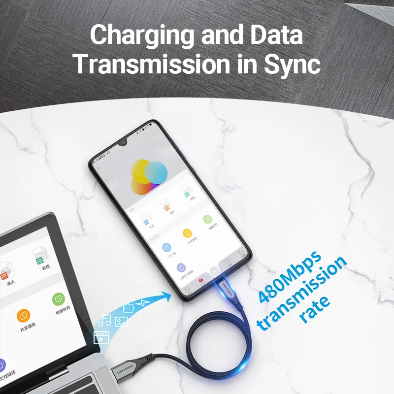 Vention كابل شحن مغناطيسي 3A شحن سريع كابل USB صغير مغناطيس USB نوع C شحن سلك بيانات للهاتف المحمول سلك USB