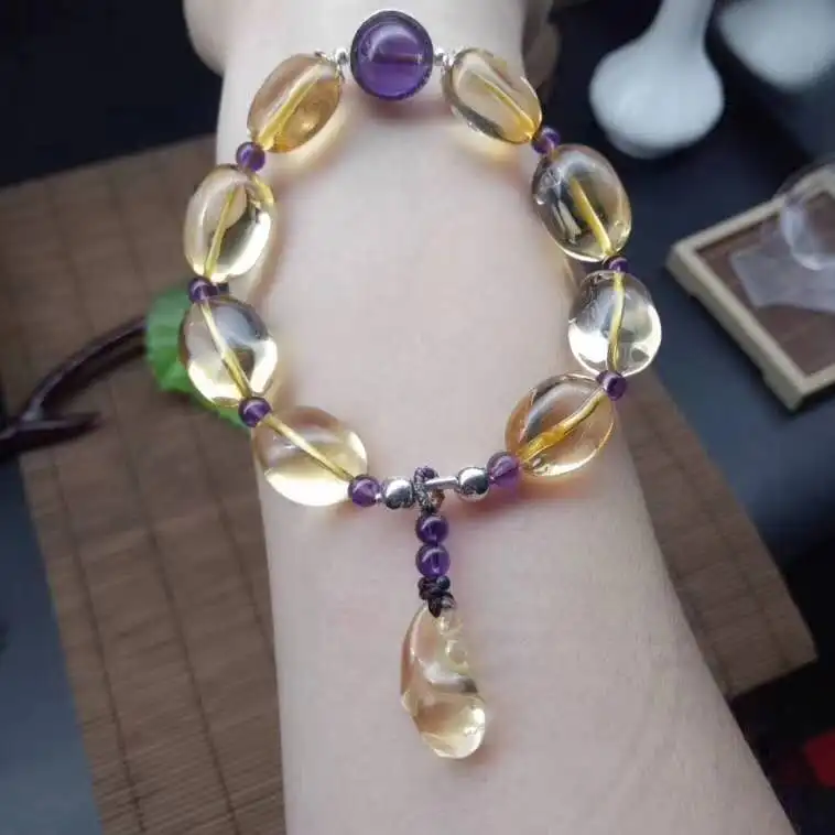 

Citrine chain bracelet 100% Real And Natural Citrine chain bracelet Free shipping Natural real Citrine 925 sterling silver