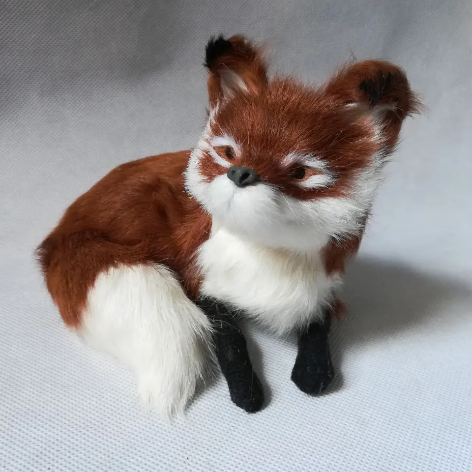 brown prone fox hard model polyethylene & furs handicraft,decoration gift about 15x11x13cm p0400