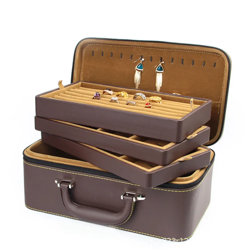 New Suitcase Design Jewellry Case Three Layers Carrying Jewelry Box