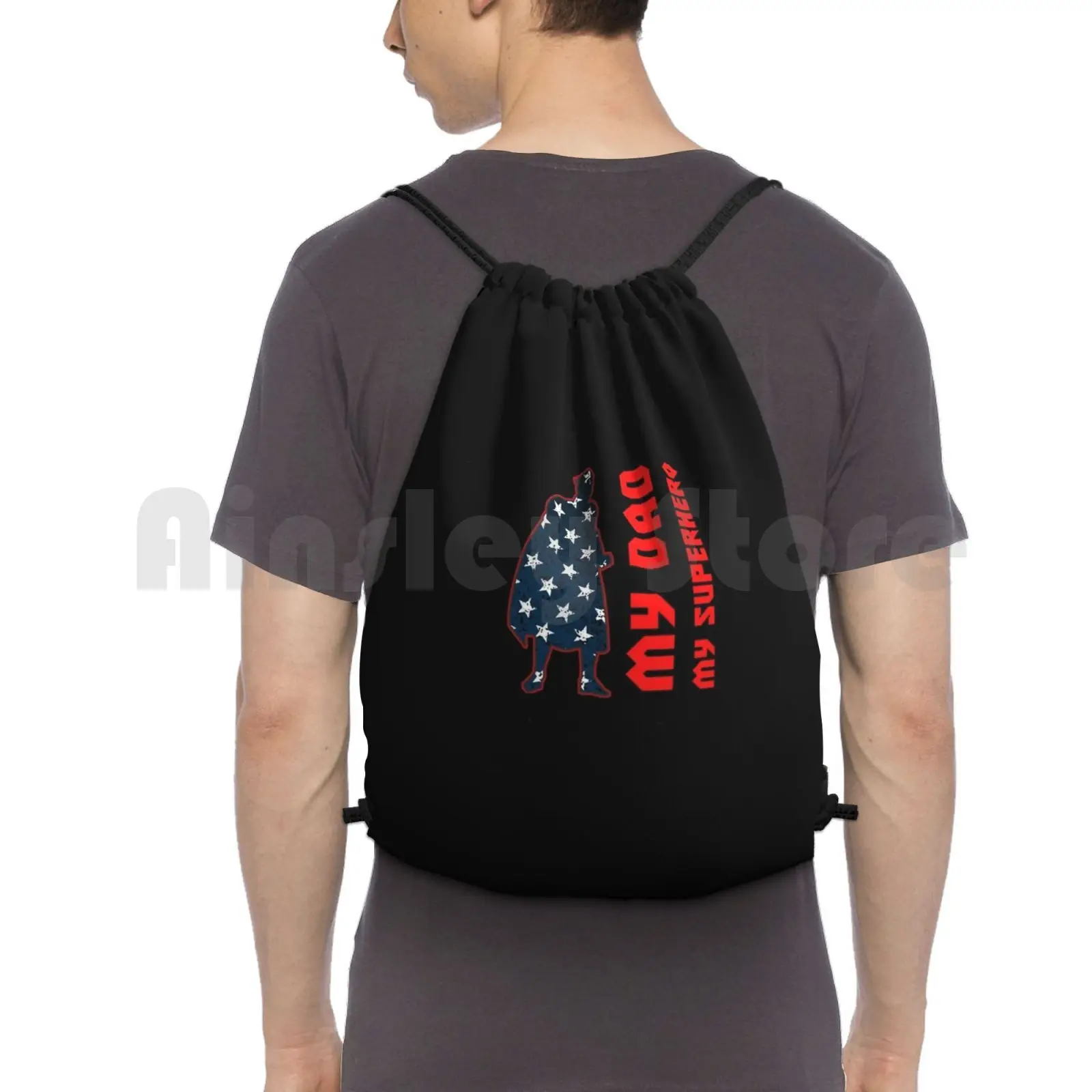 

Superhero Daddy My Dad My Super Hero American Backpack Drawstring Bag Riding Climbing Gym Bag Superhero Daddy Daddy