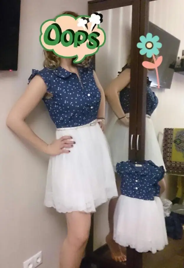 Mother Daughter Dresses 2021 Summer Family Outfits Mom and Daughter Dress Matching Clothes Blue White Dress for Kids and Women