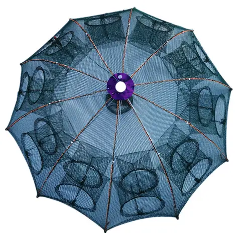 4/6/8/10/12/16/20 Holes Folded Portable Hexagon Fishing Net Crayfish Fish Automatic Trap Shrimp Carp Catcher Cages Mesh Nets Cra