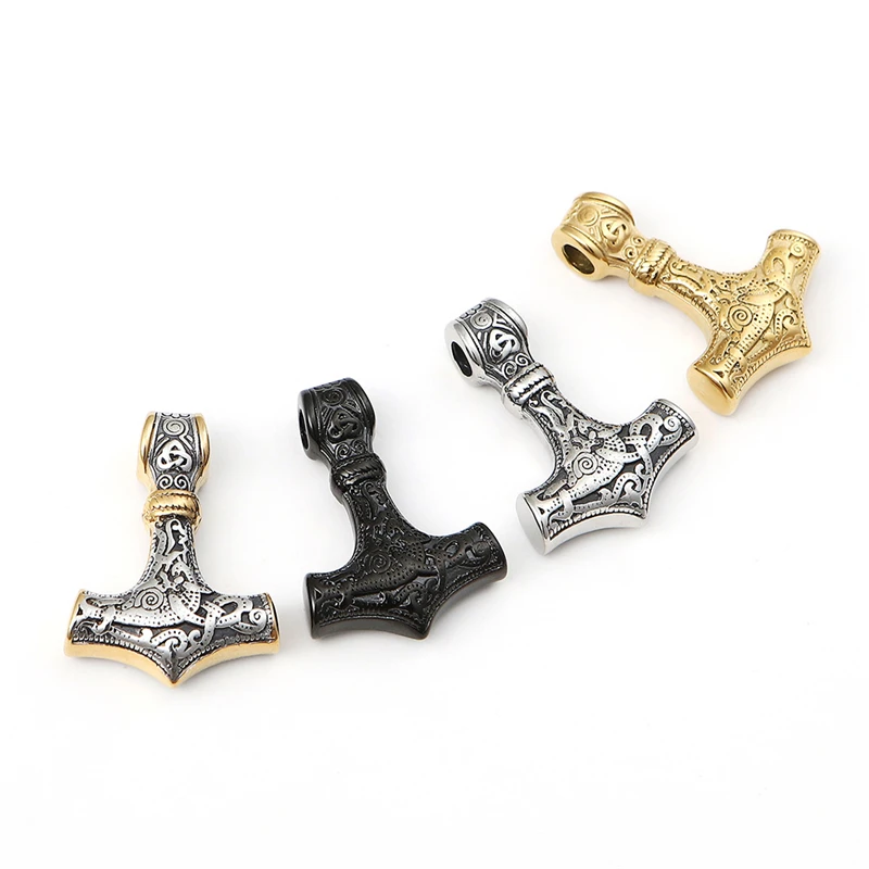 Stainless Steel Thor Hammer Vikings Necklace Men Nordic Vintage Male Pendant With 60cm Chain Fashion Jewelry For Boyfriend Gifts