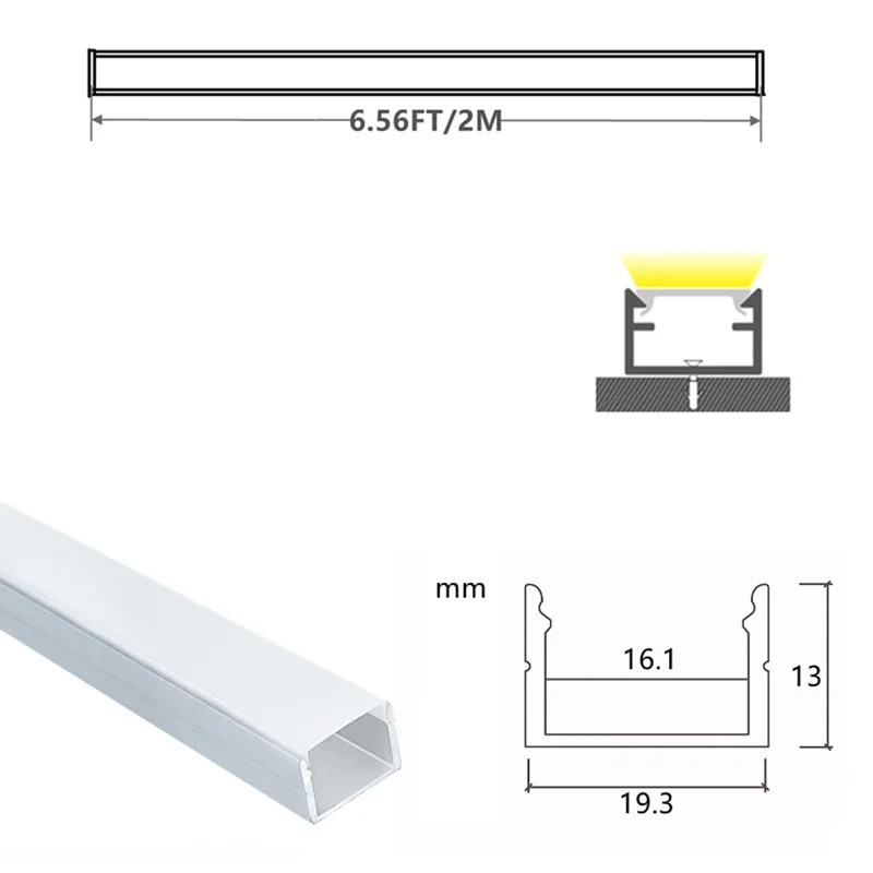 10-Pack 2M 6.56FT U Shape Dual Tape LED Channel Diffuser,16MM Philips Hue Strip Aluminium Profile Spotless Milky Matte Cover