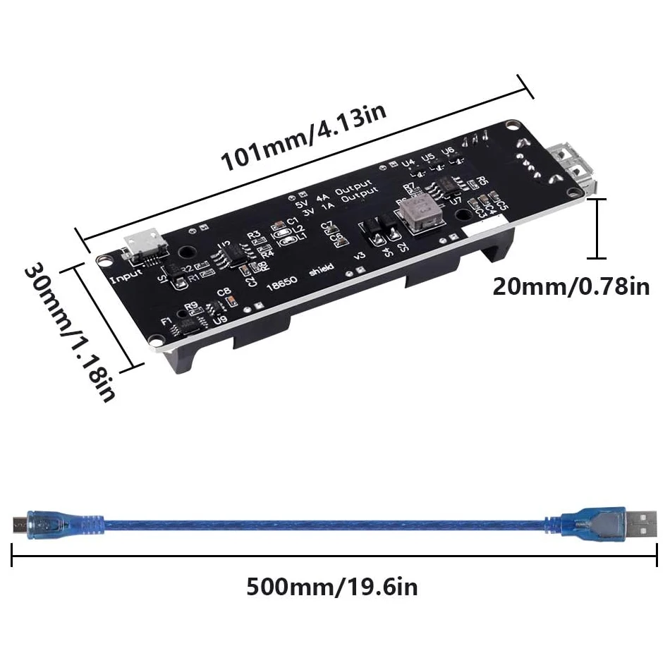 18650 Battery Shield, Micro USB V3 ESP32 Battery Charging Module for Arduino Raspberry Pi ESP32 WiFi with Micro USB Cable