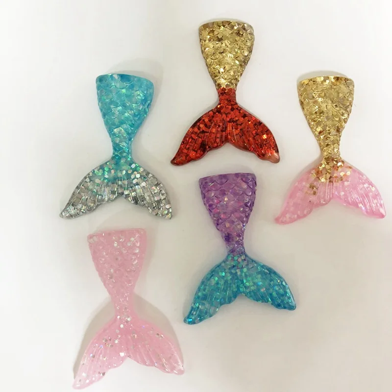 Resina glitter 3D colorata grande sirena coda di pesce retro piatto strass appliques 5 pezzi scrapbook fai da te decorazione in cristallo figurine