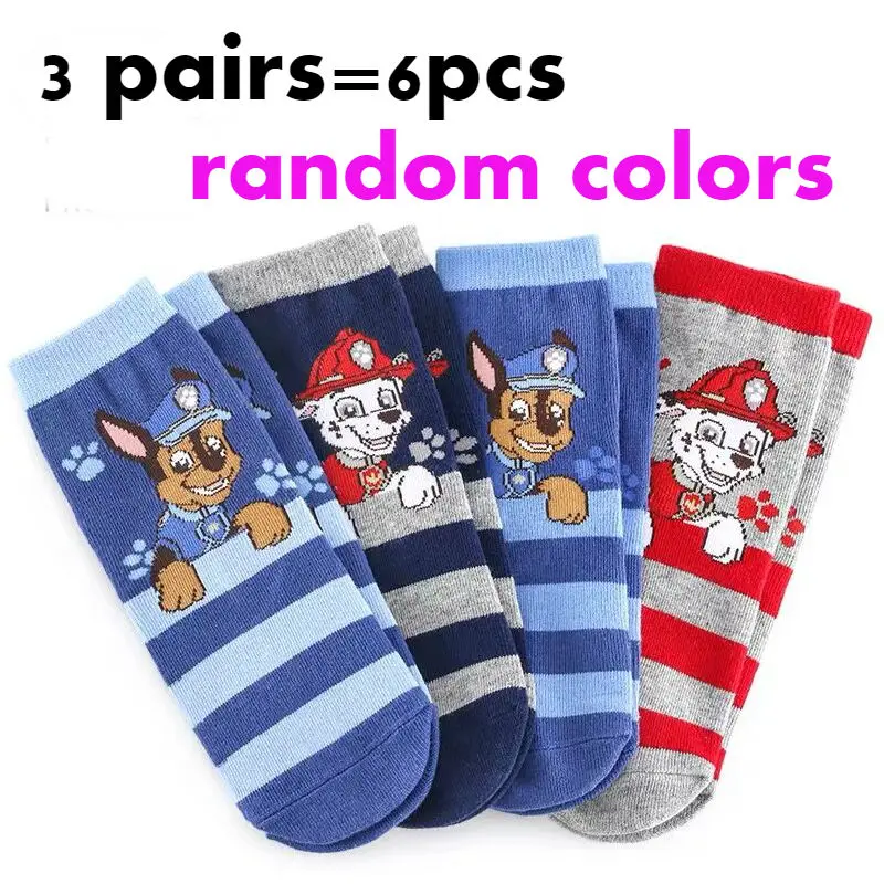 6pieces=3pairs Genuine Paw patrol Baby cotton sock kids plush socks chase skye children toy figure Birthday gift for age 3-8Y