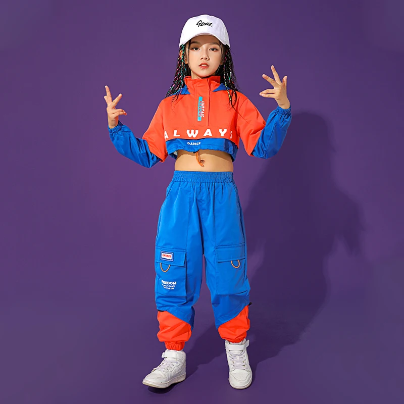 เด็ก Hip-Hop JAZZ Dance เครื่องแต่งกายหญิง Hooded Crop Tops กางเกง Hip Hop Catwalk Street Dance เสื้อผ้าเวทีสวมใส่ BL7515