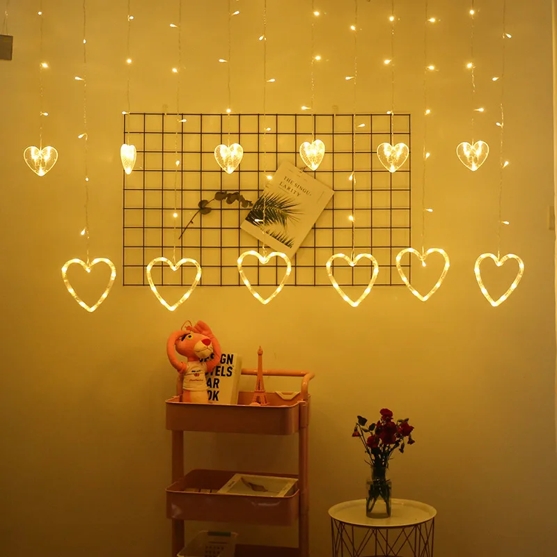 Crystal heart-shaped LED curtain decoration curtain light string party wedding and garden wall decoration