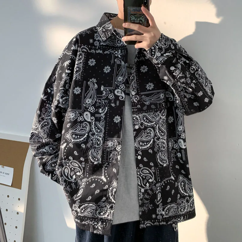 Thin Bandana Shirt Men Women Polyester Long Sleeve Paisley Print Shirts Vintage Oversize Spring Button Up Male Clothing 2023