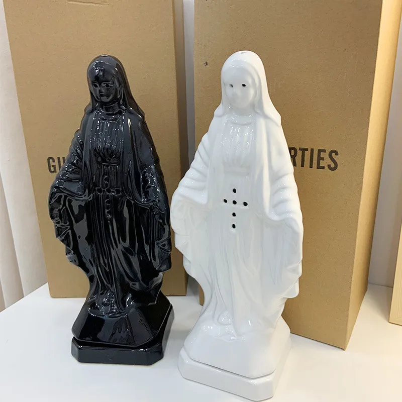 32cm incense burner Virgin Mary Cross statues ceramic Difusor aromaterapia quemador de incienso Religious encensoir home decor