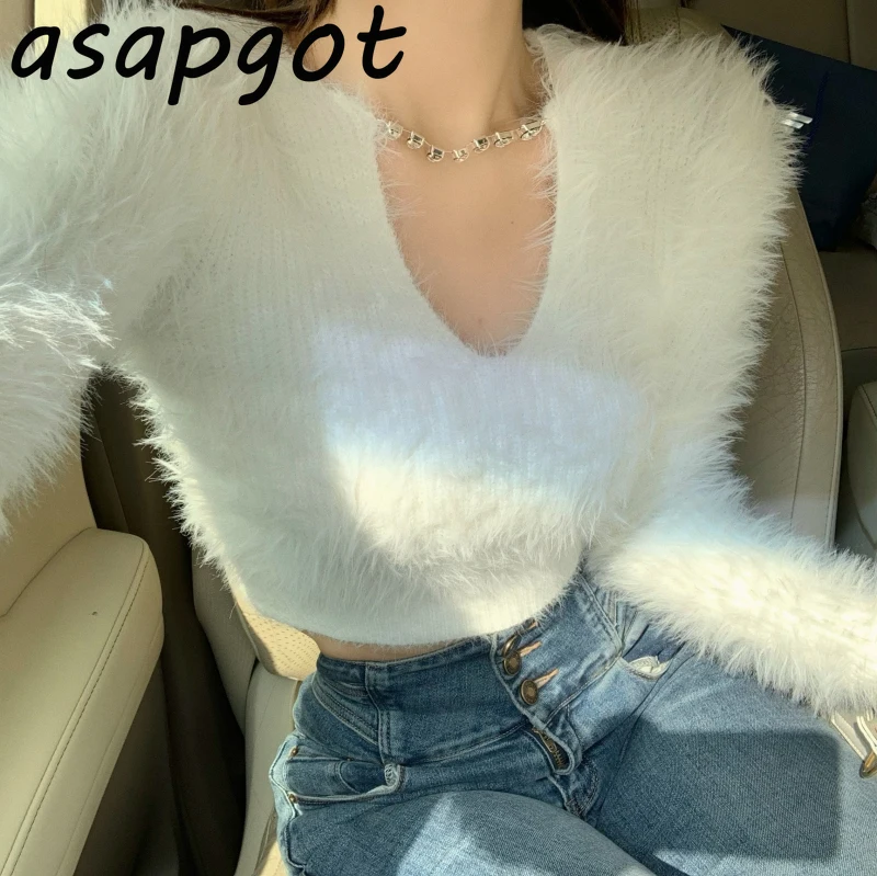 Temperament Grey Chain Tassel V Neck Sweaters Short Slim Knitwear Fashion Chic Korean 2020 Autumn White Bottom Shirts Tops Wild