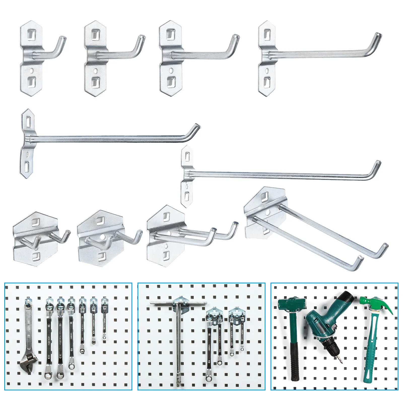 Wall Mounted Hook Hole Board Steel Hanger Tool Storage Shelf Garage/Garden/Kitchen Organizer Hammer/Pliers/Coil/Saw/Wrench/Tapes