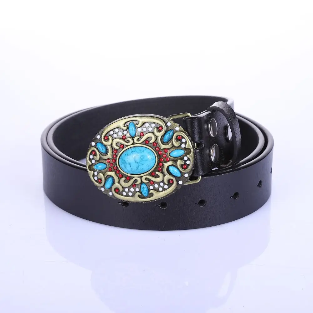 Western Cowboy Belt dermis Turquoise rhinestone restore ancient ways green tube novelty belts is universal for men and women