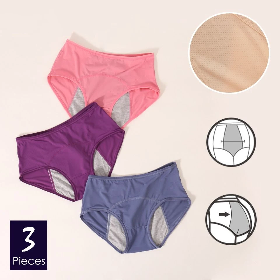 3pcs Women's Menstrual Period Panties Large Plus Size Leak Proof Underpants Female High Waist Underwear Ladies 4xl 5xl Lingerie