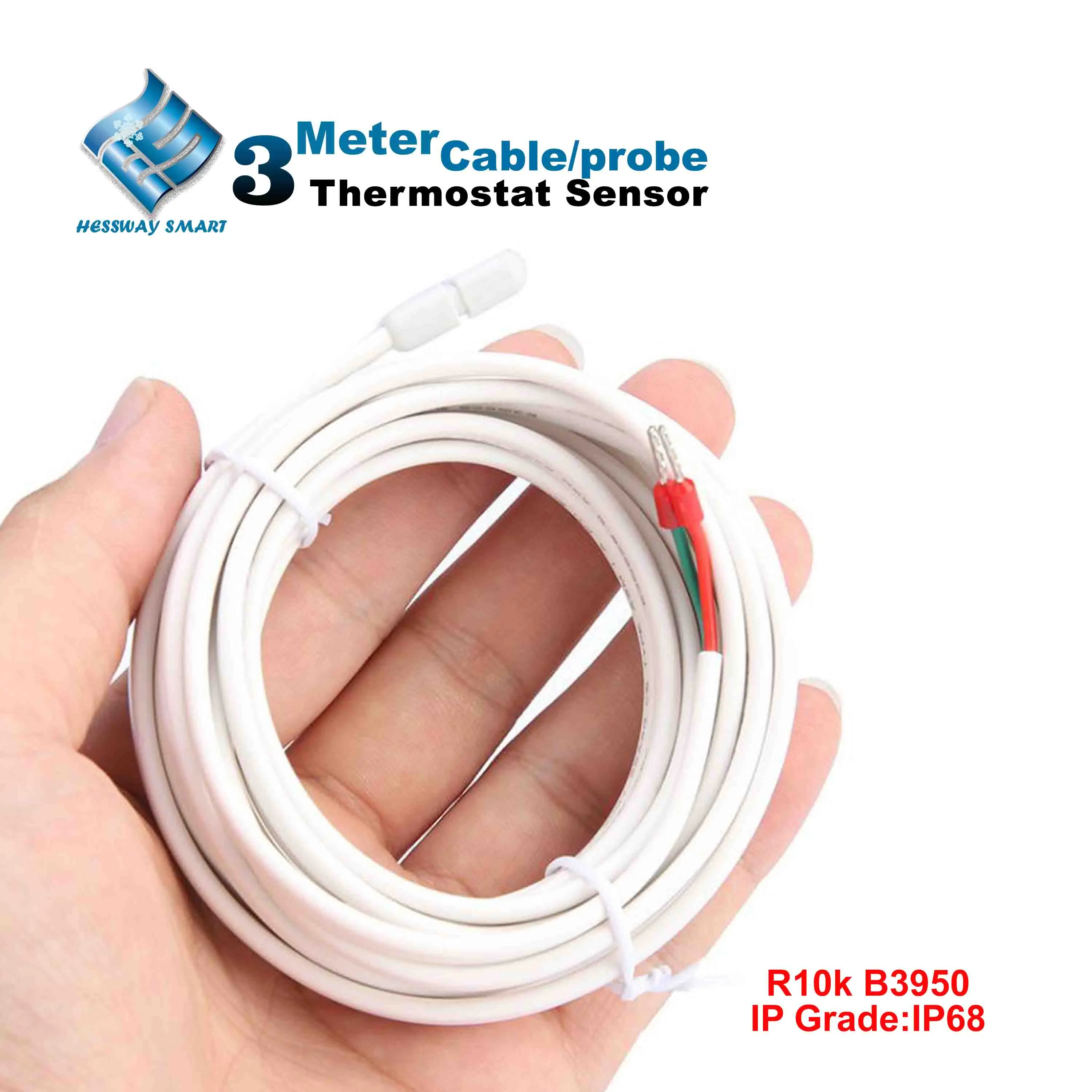 IP68 Temperature Sensor Probe Cable for NTC 10K B=3950 Floor Heating Thermostat Probe Pin Accuracy 0.5%