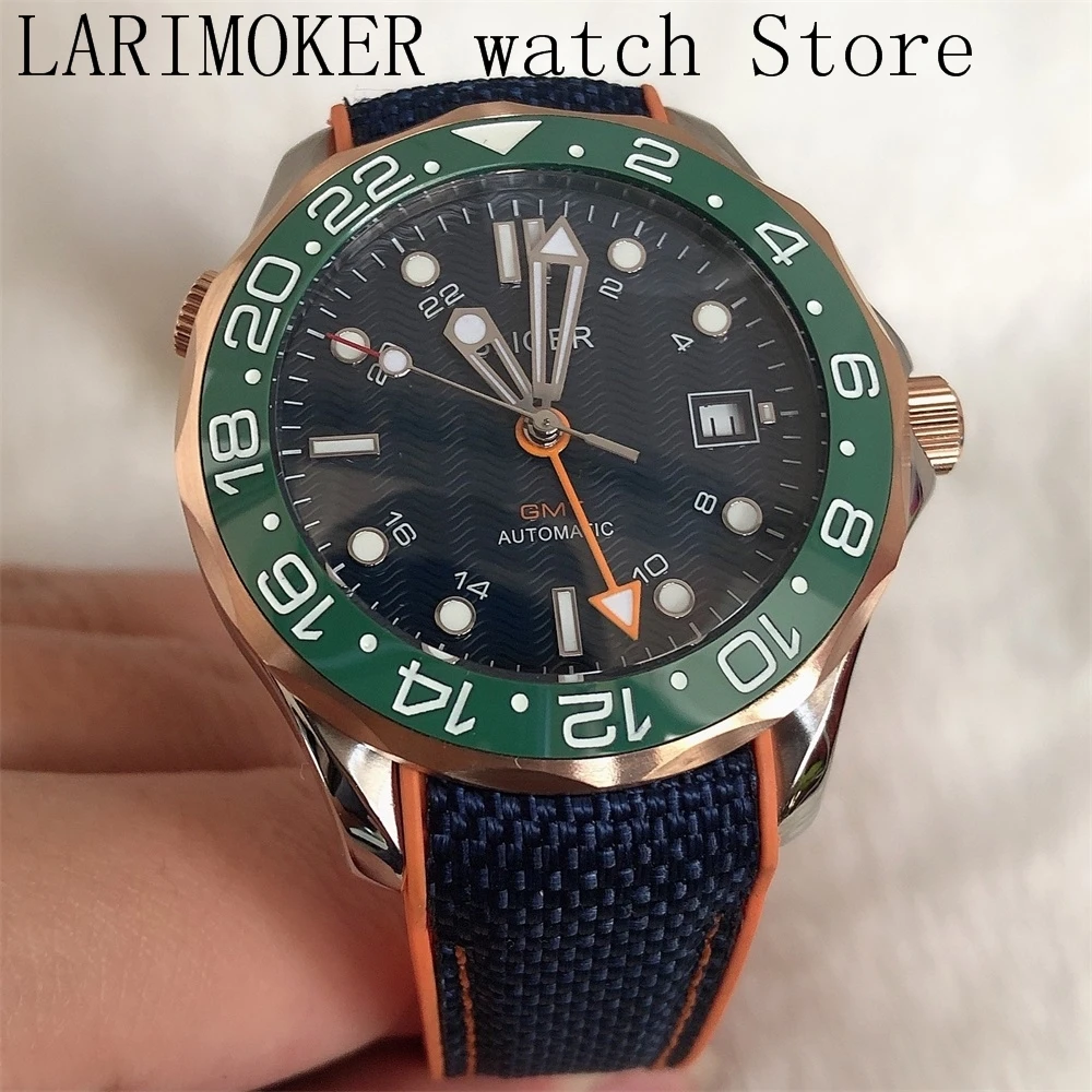 Bliger 41mm automatic mechanical men\'s watch GMT movement luxury luminous casual waterproof calendar sapphire glass watch men