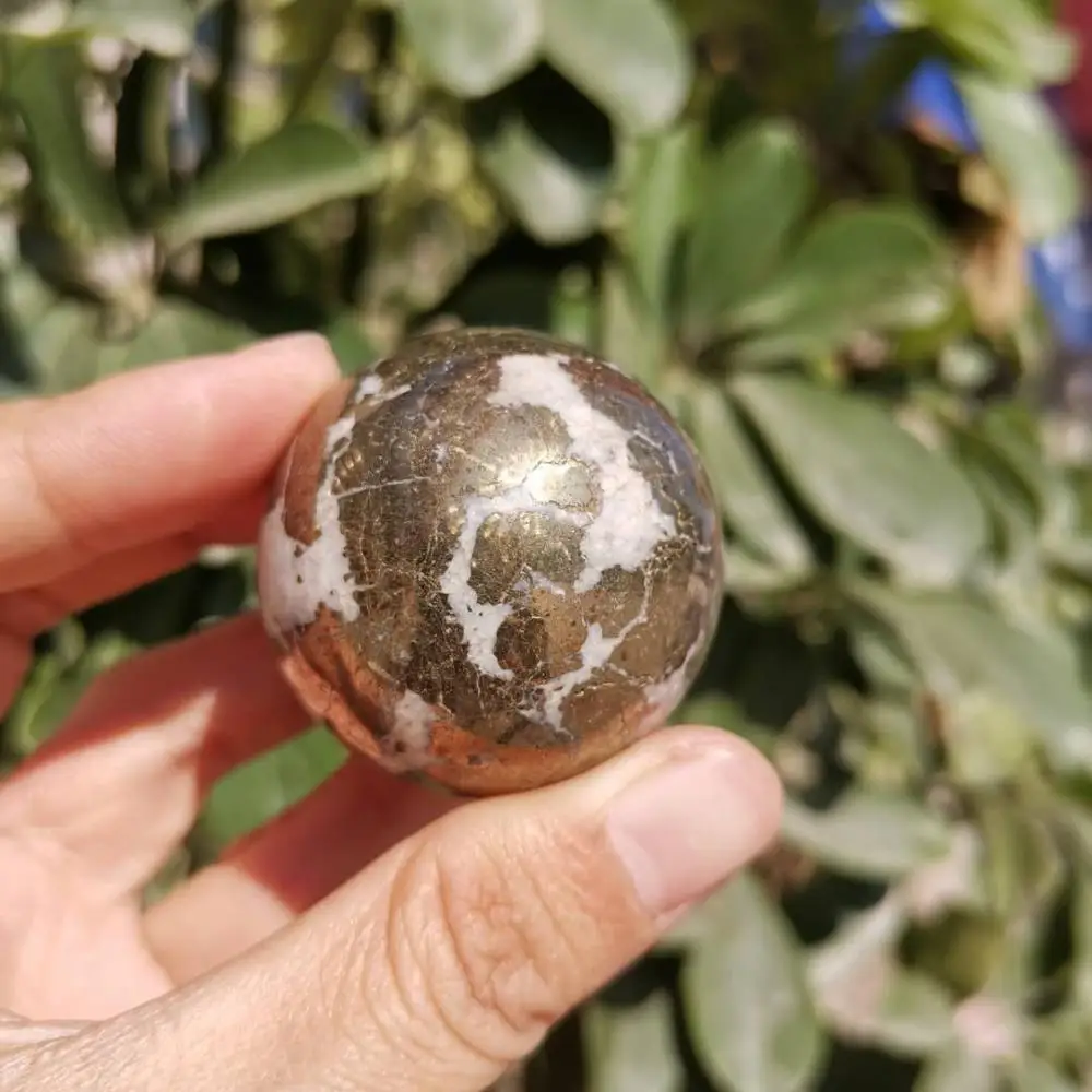 40mm Natural Pyrite Sphere Ball Healing with Wood Stand