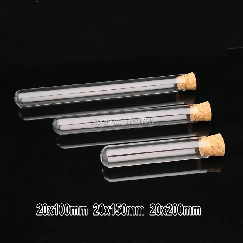 5pcs Outer Diameter 20/25/30mm Transparent Round Bottom Glass Test Tube with Cork Stopper lab Flat - mouth thickened Glass Vial