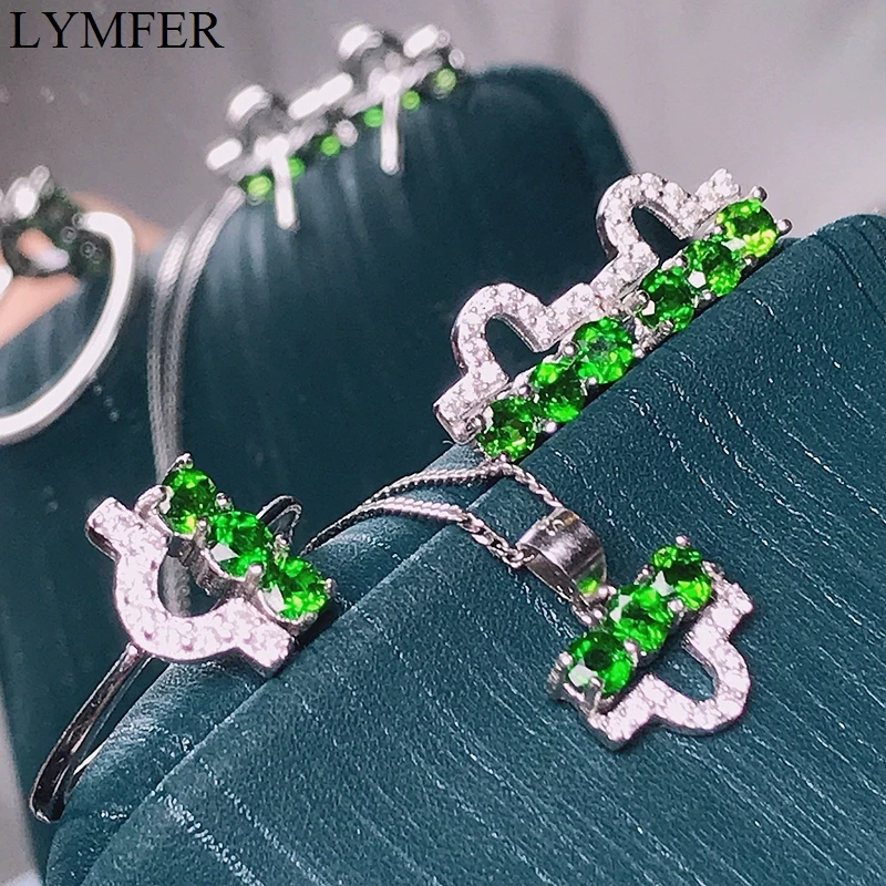 Columbia natural diopside set ring earrings necklace fashionable with new design quality 925 Silver