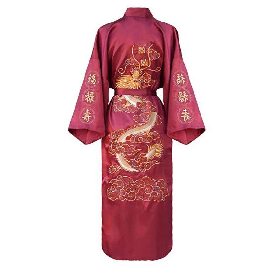 Stickerei Drachen Roben Traditionellen Männlichen Nachtwäsche Lose Nachtwäsche Kimono Bademantel Kleid Homewear Nachthemd Big Größe 3xl Klassische