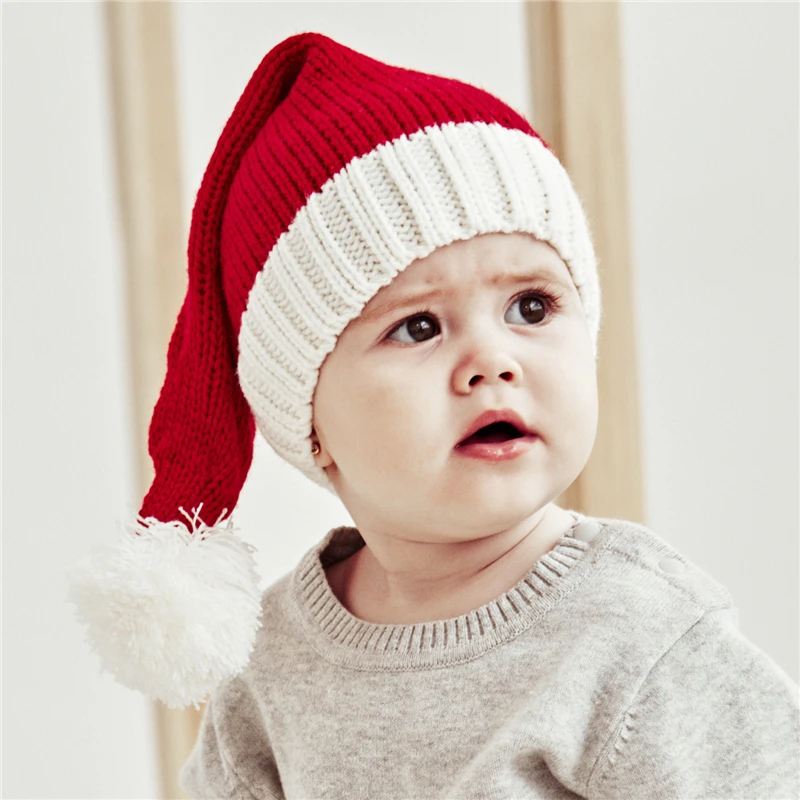 Christmas Family Matching Hats Red Santa Clause Kids Mummy Knit Hat With Pompom Mummy Daddy Baby Hat Bonnet Xmas Festival