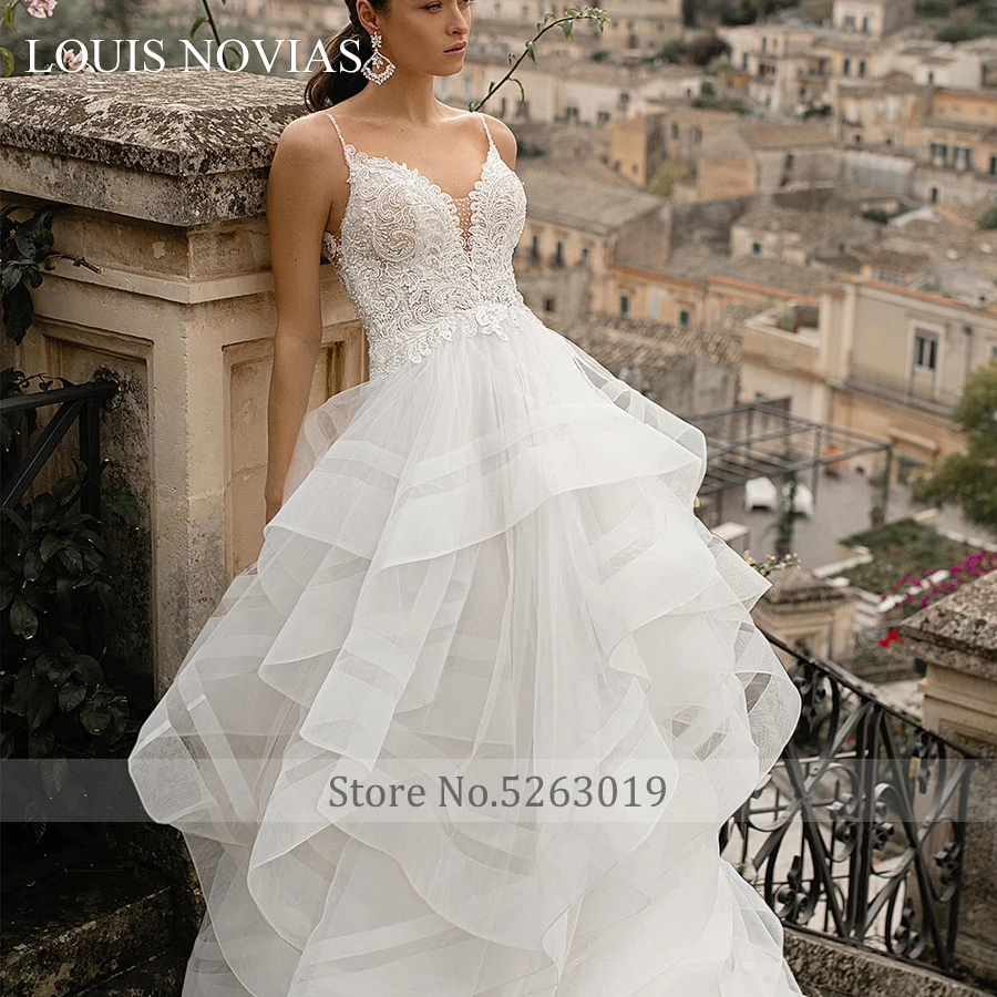 Louis Novias 2020 Luxury Strap Beaded Open Back Train Fashion Illusion Sexy Open Back Exquisite Chiffon Princess Wedding Dress