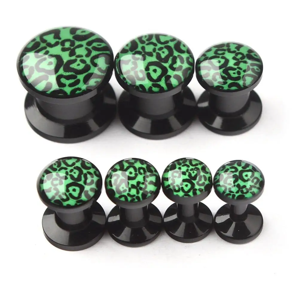 1Pair Acrylic Luminous Skull Ear Plug And Tunnels Eyes Leopard Ear Guages Stretchers Expander Dermal Piercing Oreja Body Jewelry
