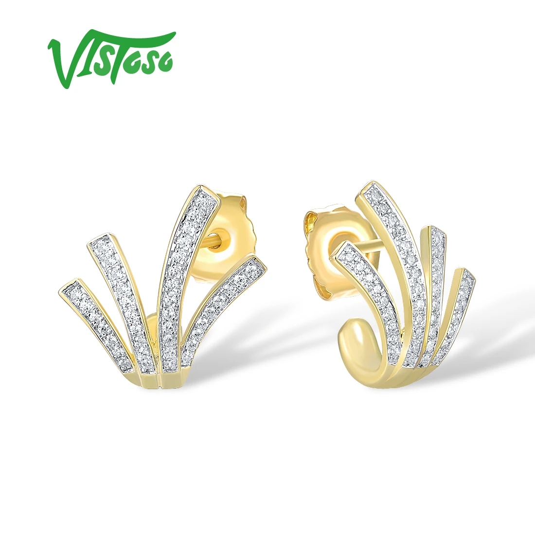 

VISTOSO Pure 14K 585 Yellow Gold Earrings For Women Sparkling Diamond Stud Earrings Trendy Delicate Daily Wear Fine Jewelry