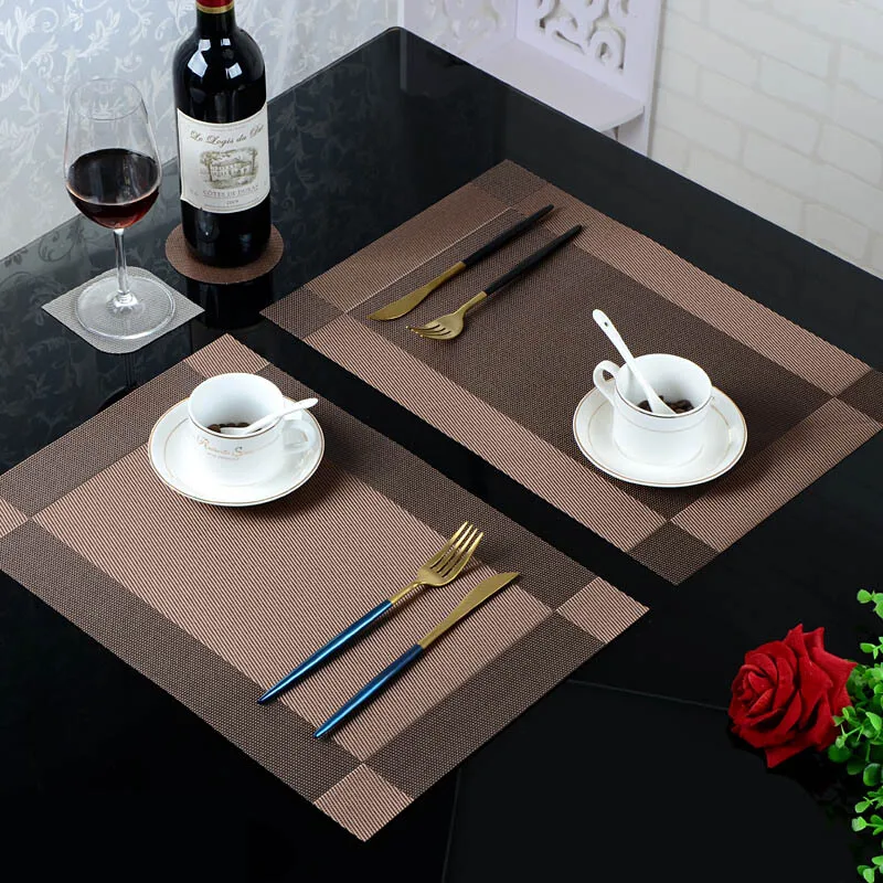 2pcs Placemat fashion pvc dining table  disc pads bowl  coasters waterproof  cloth  slip-resistant