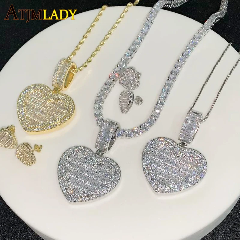 High Quality Hip Hop Full Iced Out Cubic Zirconia 5MM Tennis Chain Necklace For Men Gold Plated Fashion CZ Heart Charm Jewelry