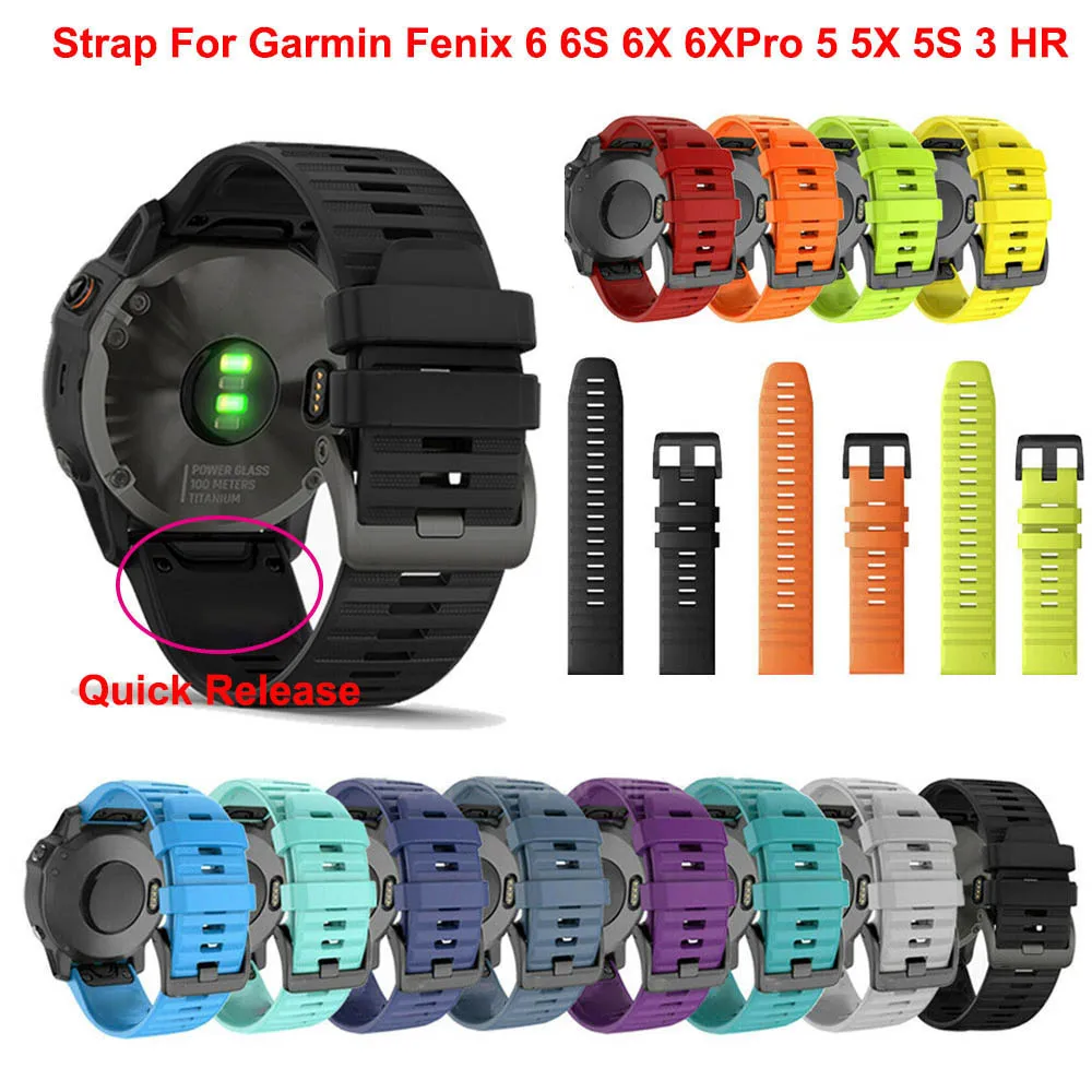 26 22mm Sports Silicone Watch Band Strap for Garmin Fenix 6X 6 6S 7X 7 5X 5 5S Plus 3 3HR Easy Fit Quick Release Bracelet Correa