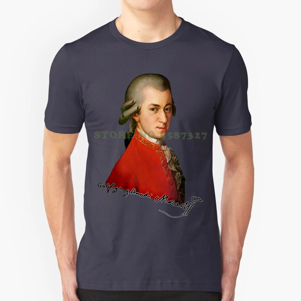 Men Cotton Novelty Music Theme Mozart Autograph Print Tshirt Shirt Mens Cotton Simple Fashion