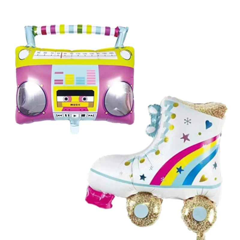 10pcs Radio/roller skates Foil Balloons Boombox Rollerblade for Girls Birthday Wedding Party Decorations Kid Gifts