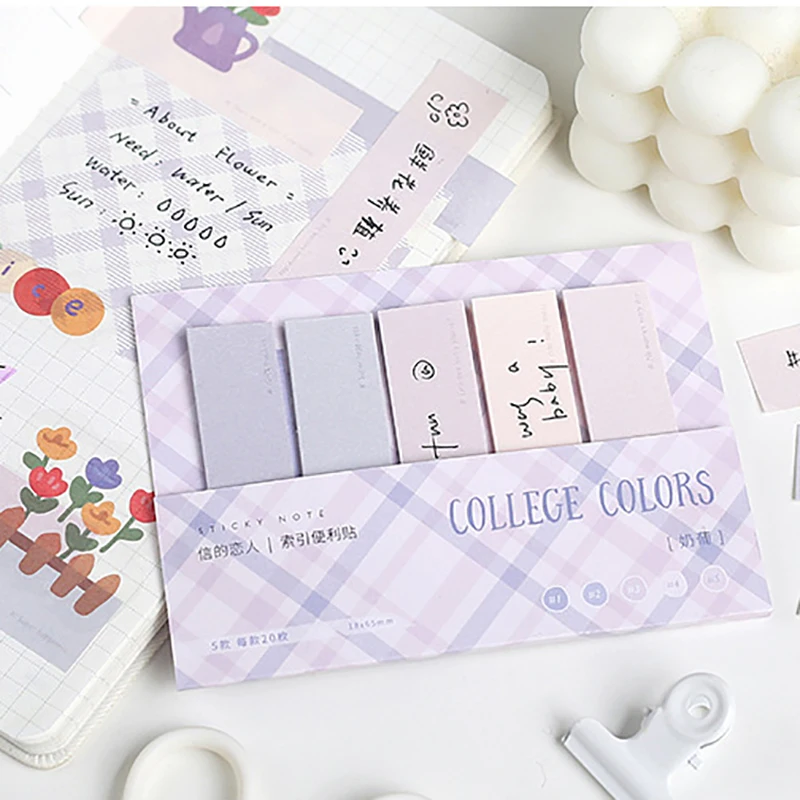 100pcs Cute Simple Color Sticky Notes Index Sticker Bookmark Message Convenient Stickers Memo Pad Stationery Office Supplies