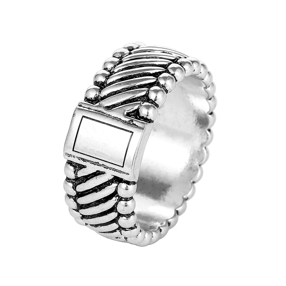 Silver COLOR NEW Tire Pattern Men\'s Buddha Chain Link Finger Ring Jewelry To Women Gifts Punk Biker Wide Chain Buddha Ring