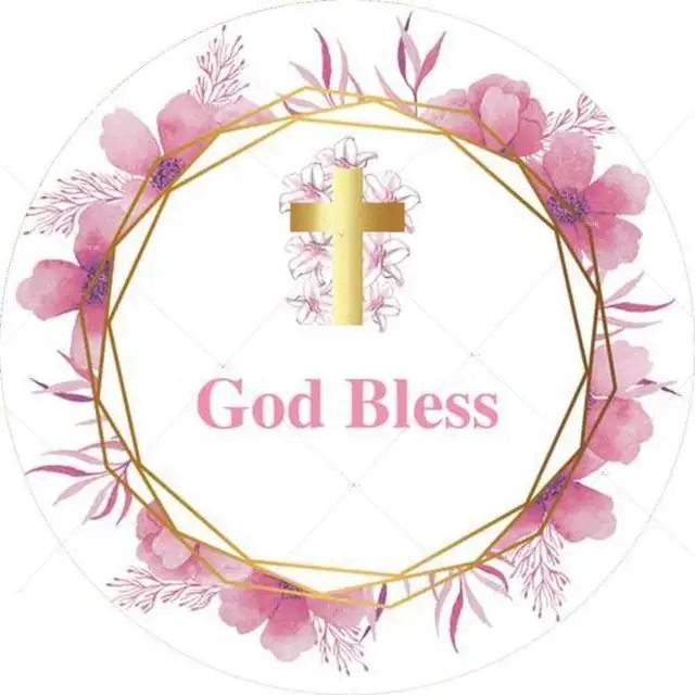 Holy Communion Round God Bless Backdrop Golden Cross Flower My Baptism Baby Shower Birthday Party Circle Background Cover Decor