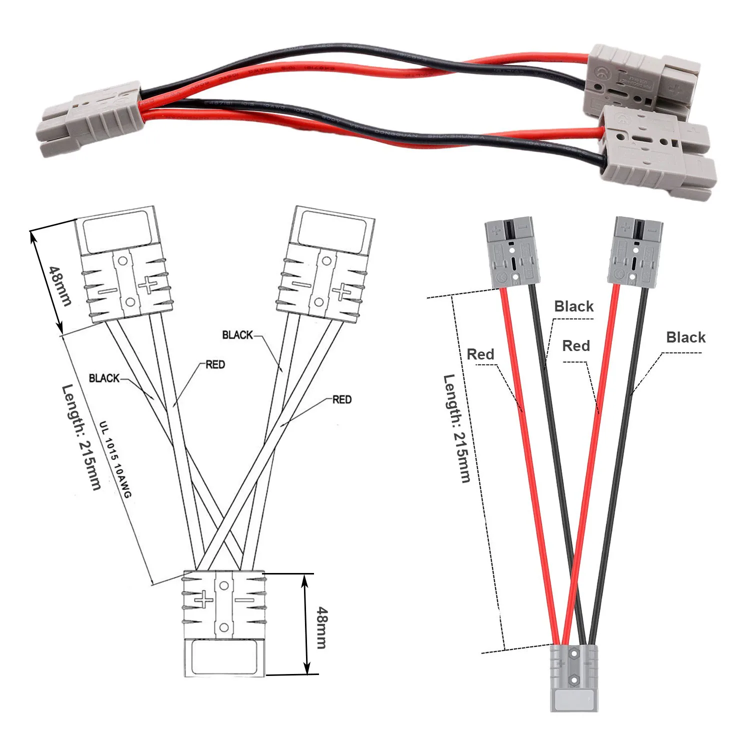 Charging Cable For Anderson Quick Connect Disconnect  1 to 2 Splitter Copper Connector Battery Harness 10AWG 50A Cable Cord