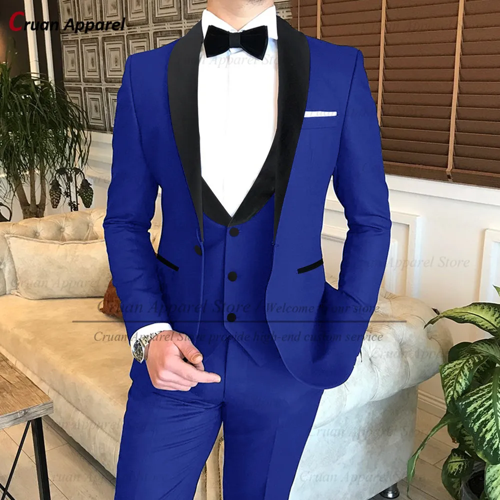 

Latest Royal Blue Mens Wedding Suit Set Classic Slim Fit Groomsman Groom Tuxedo Jacket Elegant Party Prom Blazer Vest Pants 3Pcs