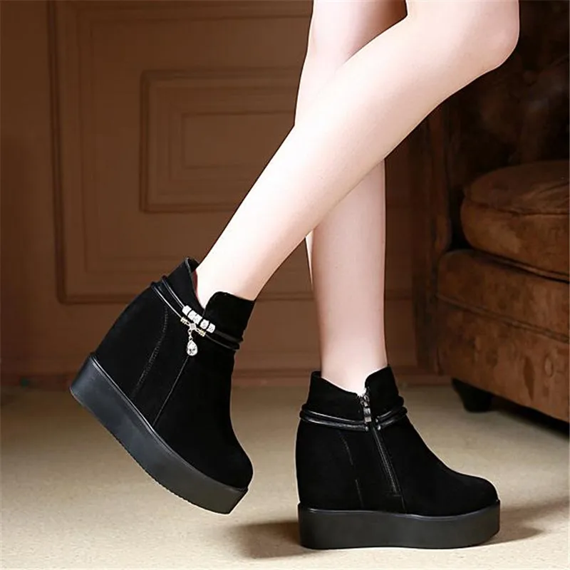 Platform Thick Bottom Shoes Woman Black White Ankle Boots Ladies Hidden Heel Casual Autumn Winter  Boots Ladies Shoes