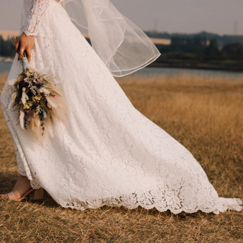 Imagem -04 - Saia de Casamento Branca com Chão de Renda Estilo Boho Flor Oca Vestidos de Noiva Elegantes para Mulher Festival 2023